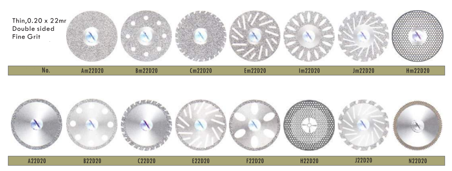 Dental Diamond Cutting Discs order chart